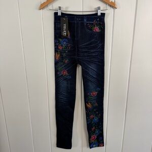 YELETE Floral Print Denim Look Leggings – NWT